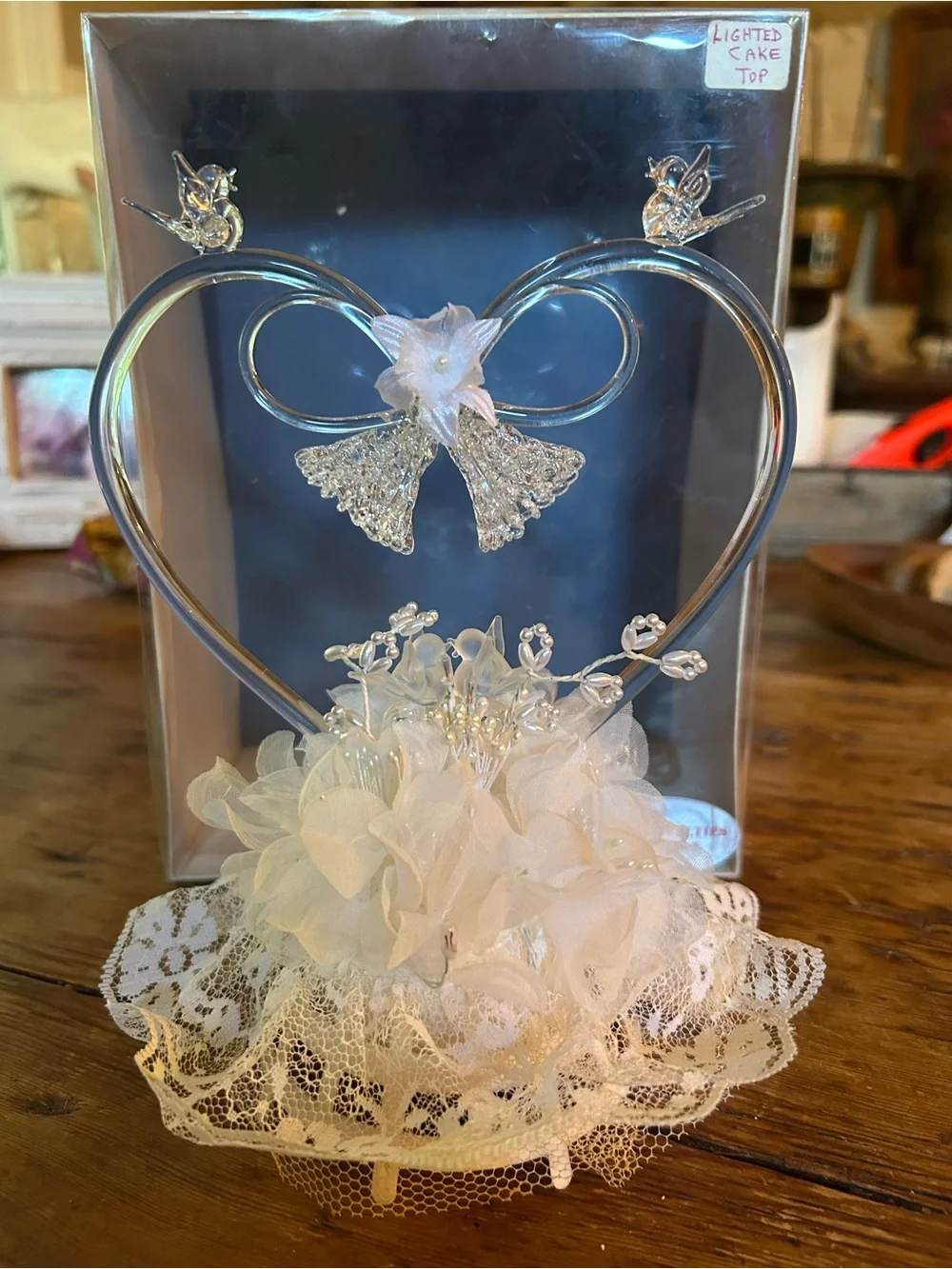 Vintage Blown Glass Heart Wedding Cake Topper